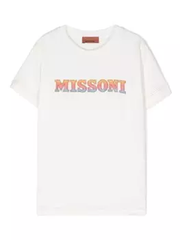 Missoni Kids футболка с логотипом, украшенная пайетками, белый