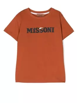 Missoni Kids футболка с тисненым логотипом, коричневый