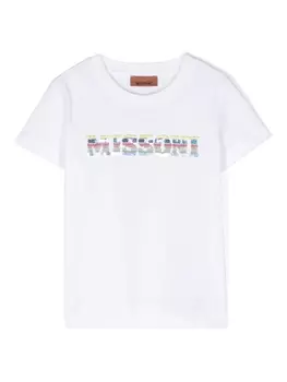 Missoni Kids футболка с вышитым логотипом, белый