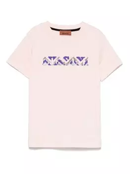 Missoni Kids футболка с вышитым логотипом, розовый