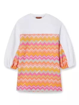 Missoni Kids хлопковое платье с геометрическим принтом-логотипом, белый