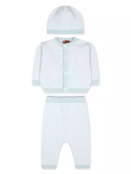 Missoni Kids комплект из кардигана, брюк и шапки в полоску, синий