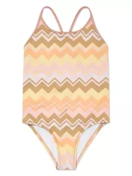 Missoni Kids купальник с зигзагообразным принтом, нейтральный цвет