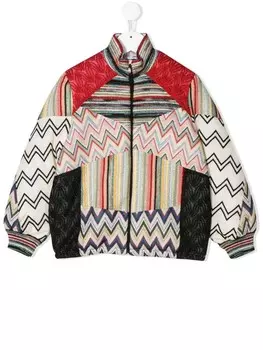 Missoni Kids куртка-бомбер в технике пэчворк, красный