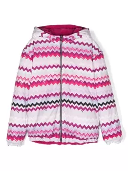 Missoni Kids куртка с капюшоном и узором зигзаг, розовый