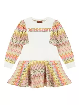 Missoni Kids мини-платье с зигзагообразным принтом, белый