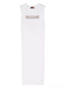 Missoni Kids платье миди со стразами, нейтральный цвет