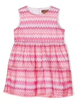 Missoni Kids платье со вставками и принтом зигзаг, розовый