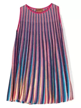 Missoni Kids плиссированное платье в полоску, розовый
