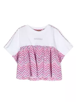 Missoni Kids расклешенная футболка с узором шеврон, розовый