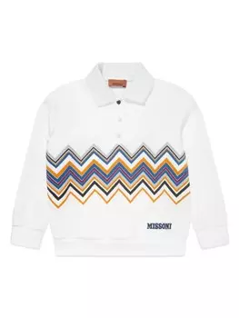Missoni Kids рубашка поло с зигзагообразным узором, белый