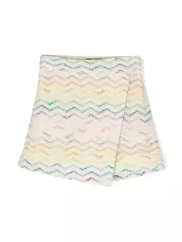 Missoni Kids трикотажная юбка-шорты с узором зигзаг, нейтральный цвет