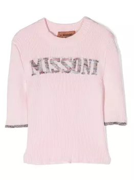Missoni Kids трикотажный топ с логотипом, розовый