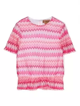 Missoni Kids трикотажный топ с узором зигзаг, розовый