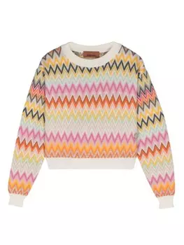 Missoni Kids жаккардовый джемпер с узором зигзаг, нейтральный цвет
