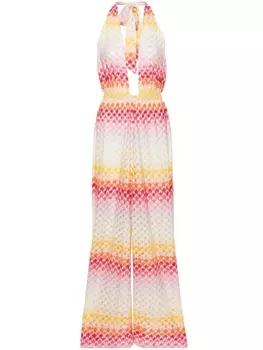 Missoni комбинезон с вырезом халтер и широкими брюками, розовый