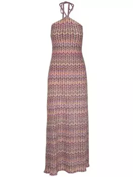 Missoni макси-платье с зигзагообразным переплетением и пайетками, нейтральный цвет