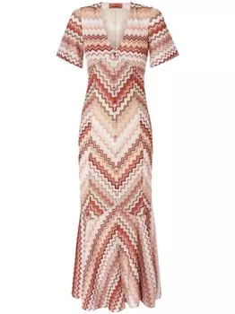 Missoni платье макси с узором зигзаг, коричневый