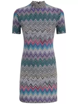 Missoni платье мини с короткими рукавами и узором зигзаг, зеленый