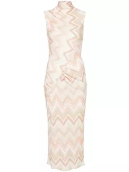 Missoni платье с узором зигзаг и сборками, нейтральный цвет