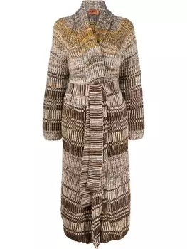 Missoni полосатый кардиган-пальто с поясом, коричневый