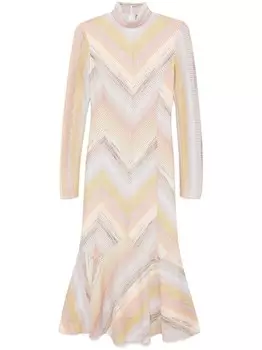 Missoni расклешенное платье миди с высоким воротником, желтый