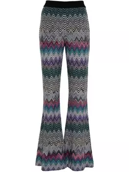 Missoni расклешенные брюки из шерстяной ткани с зигзагообразным узором, розовый