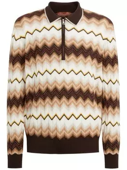Missoni рубашка поло с длинным рукавом и зигзагом, коричневый