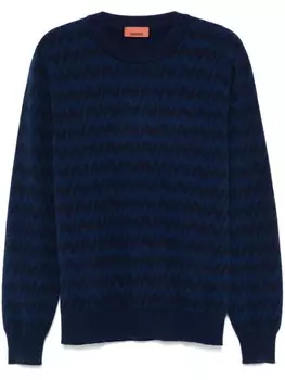 Missoni свитер с круглым вырезом, зигзагообразной вязки, синий