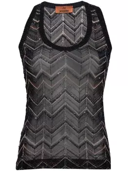 Missoni топ с пайетками и узором зигзаг, синий