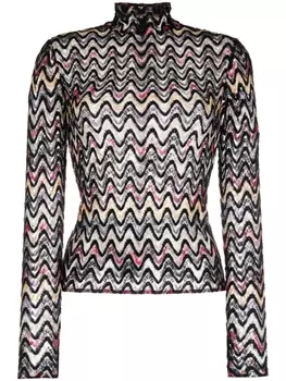 Missoni топ с высоким воротником и узором зигзаг, черный