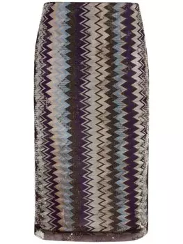 Missoni юбка миди Zigzag с пайетками, нейтральный цвет