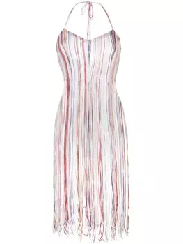 Missoni укороченный топ с вырезом халтер и бахромой, красный