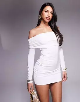 Missy Empire - облегающее двухслойное мини-платье белого цвета с вырезом-бардо Missyempire