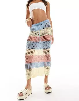 Missy Empire – Пляжная юбка макси крючком с узором в пастельную полоску