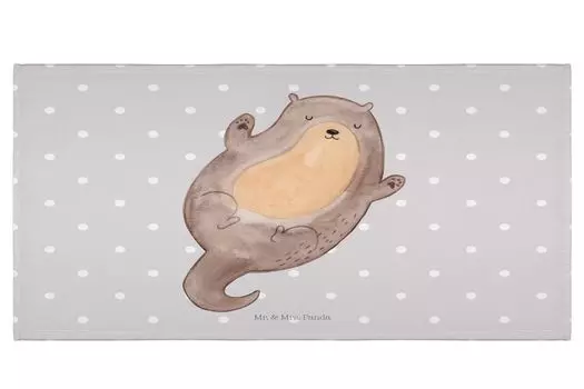 Мистер и миссис Панда 70 x 140 Полотенце Otter Upside Down - Серая пастель - Подарок, Пляжное полотенце, Морская выдра, Сладкое, Выдра, Милое, Детское полотенце, Полотенце для душа, Банное полотенце Mr. & Mrs. Panda, белый