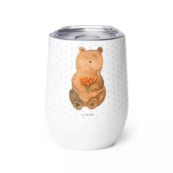 Мистер и миссис Панда, чашка с вином, медведь, благодарный - белый - подарок, чашка с вином в пути, бокалы для вина, плюшевый мишка, спасибо, чашка с вином в путешествии, бокал для вина, горячие напитки, цветы Mr. & Mrs. Panda