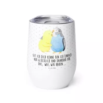 Мистер и миссис Панда Кубок для вина Budgie Love - Белый - Подарок, Объятия, Птицы, Свадьба, Горячие напитки, Бокалы для вина, Чашки для глинтвейна, Чашки для вина Путешествие, Доверие, Близость Mr. & Mrs. Panda