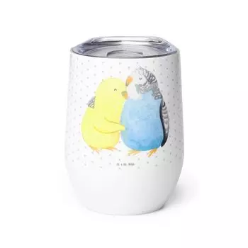 Мистер и миссис Панда Кубок с вином Budgie Love - Белый - Подарок, Чашка для глинтвейна, Подруга, Предложение руки и сердца, Птицы, Бокал для вина, Обнимания, Объятия, Обнимания, Бокалы для вина Mr. & Mrs. Panda