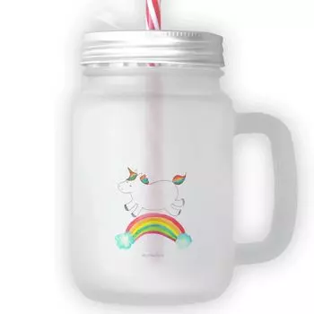 Мистер и миссис Панда Питьевая стеклянная банка Mason Jar Unicorn Rainbow - Прозрачный - Подарок, Unicorn Highway, Единорог, Бокал для коктейля, Mason Jar, Украшение единорога, Бокал для коктейля Mr. & Mrs. Panda, белый