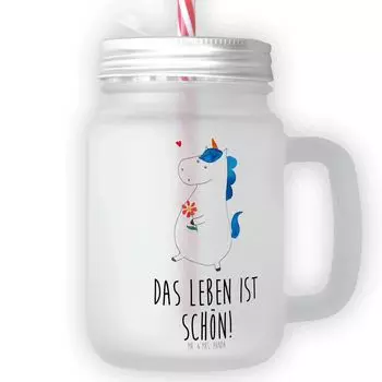 Мистер и миссис Панда Питьевая стеклянная банка Mason Jar Unicorn Walk - Прозрачный - Подарок, Ретро-стекло, Единорог, Единороги, Хорошее настроение, Летний стакан, Подруга, Цветы, Бокал для коктейля Mr. & Mrs. Panda, белый