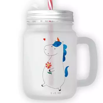 Мистер и миссис Панда Питьевая стеклянная банка Mason Jar Unicorn Walk - Прозрачная - Подарок, Питьевая банка Mason Jar, Ретро-стекло, Радость, Стеклянная ручка, Сестра, Пегас, Блеск Mr. & Mrs. Panda, белый