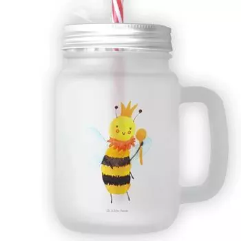 Мистер и миссис Панда Питьевой стакан Mason Jar Bee King - Прозрачный - Подарок, Оса, Mason Jar, Шмель, Стакан для коктейля, Питьевой стакан Mason Jar, Летний стакан Mr. & Mrs. Panda, белый