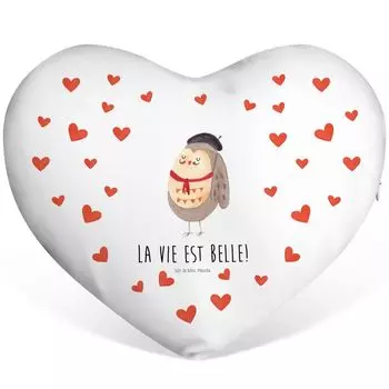 Мистер и миссис Панда Подушка в форме сердца Сова Франция - Белый - Подарок, Форма сердца, Знаток, Берет, La Vie Est Belle, Говорящая красивая, Говорящая французская, Декоративная подушка, Счастливая Mr. & Mrs. Panda