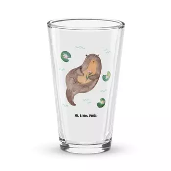 Мистер и миссис Панда Премиальный стакан для питья Otter Water Lily - Прозрачный - Подарок, Стакан для воды, Бокал для пива, Пинтовый стакан, Выдра Морская выдра Озерная выдра, Вода, Морская выдра, Река, Выдра Mr. & Mrs. Panda, белый
