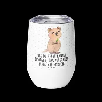 Мистер и миссис Панда Quokka Happy Wine Cup - Белый - Подарок, Животные, Откладывание дел на потом, Хорошее настроение, Бокал для вина, Животные мотивы, Смешные высказывания, Бокалы для вина, Чашки для питья Mr. & Mrs. Panda