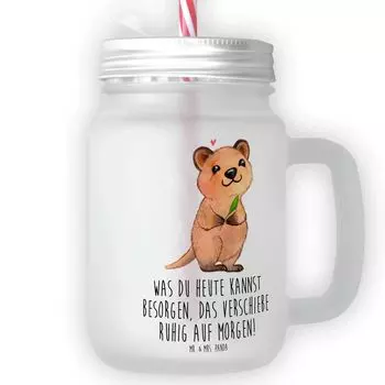 Мистер и миссис Панда Стакан для питья Mason Jar Quokka Happy - Прозрачный - Подарок, Бокал для коктейля, Животные мотивы, Хорошее настроение, Смешные высказывания, Животные, Смешные высказывания, Движение Mr. & Mrs. Panda, белый