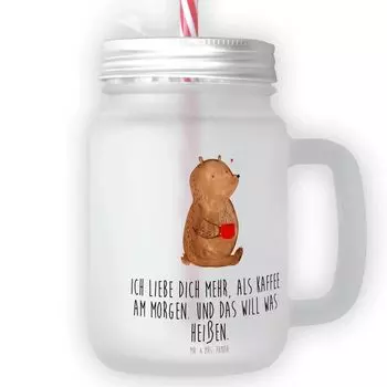 Мистер и миссис Панда Стакан для питья Mason Jar Bear Утренний кофе - прозрачный - подарок, соломенный стакан, предложение руки и сердца, для мужчин, ретро-стекло, подарок партнеру, другу Mr. & Mrs. Panda, белый