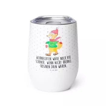 Мистер и миссис Панда Винная чашка Коньки с лисой - белые - подарок, винная чашка для путешествий, Рождество, высококачественная винная чашка, горячие напитки, зима, Адвент, бокалы для вина Mr. & Mrs. Panda, белый