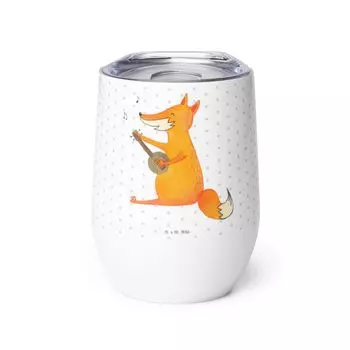 Мистер и миссис Панда Wine Cup Fox Гитара - белая - подарок, чашка для вина, лисы, певцы, чашка вина в пути, горячие напитки, путешествие с чашкой вина, чашка для питья, музыкальная поговорка Mr. & Mrs. Panda, белый